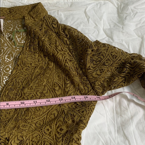 Free People Women’s Uptown Mini Dress Lace V-Neck Long Sleeve Olive‎ Boho Size 0 - Picture 9 of 10